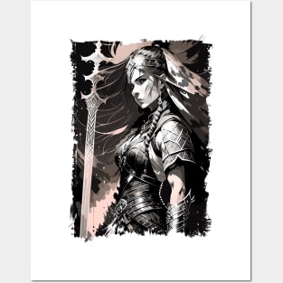 Female Viking Fantasy Warrior Abstract Portrait / Norse Mythology Posters and Art